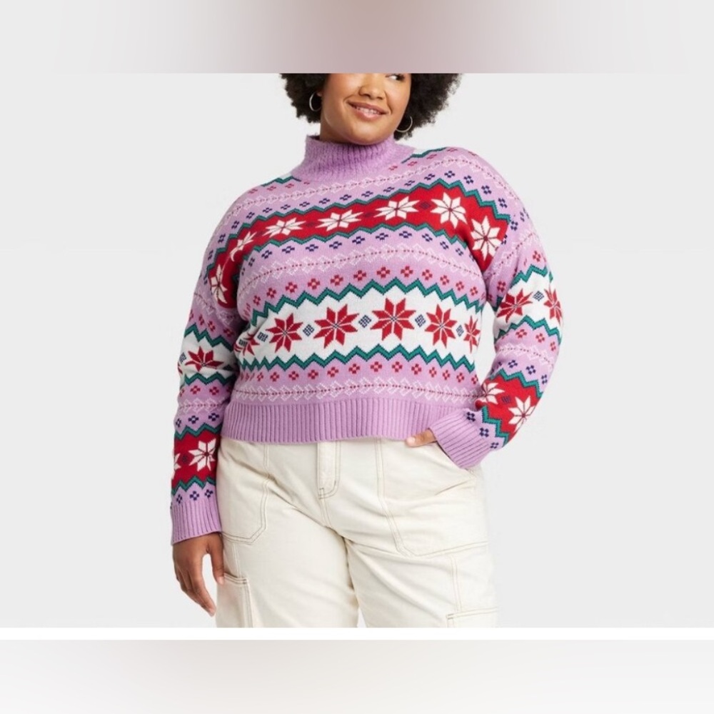 NWT 33 Degrees Purple Snowflake Holiday Christmas Sweater size 1X